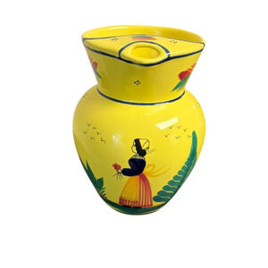 Vintage Henriot Quimper Pottery France Ice Lip Pitcher Jug 7" Breton Woman